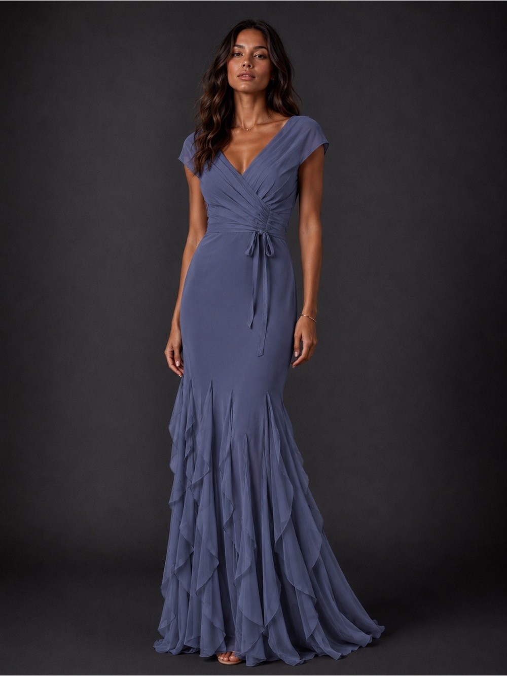 Azazie Chiffon Ruffle Maxi Gown Formal